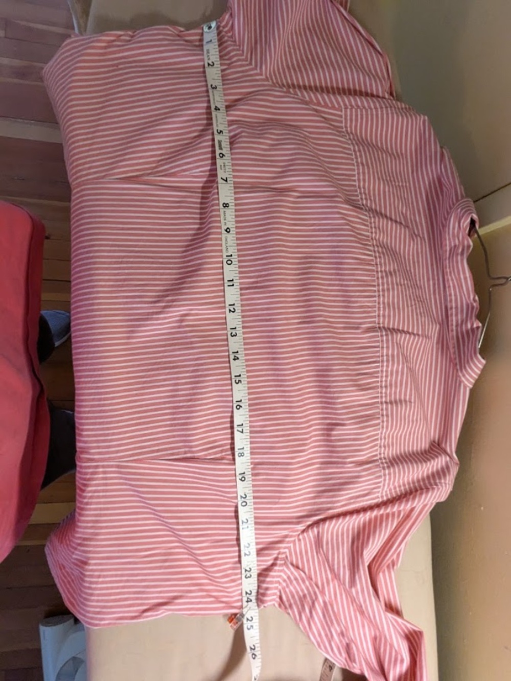 Talbots Women's Plus Soft Red and White Vertical Stripe Button Front Blouse, 20w - Picture 6 of 6